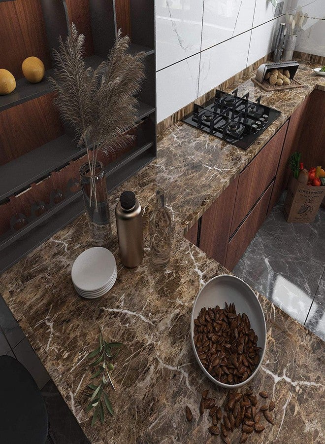 Verana ورق جدران فيرانا من الفينيل PVC بنمط الجرانيت والرخام، سهل التقشير واللصق، مناسب للمطبخ والأثاث والجدران والأرضيات والطاولات، مقاس 60 سم × 2 متر، لامع (بني). - Image 4